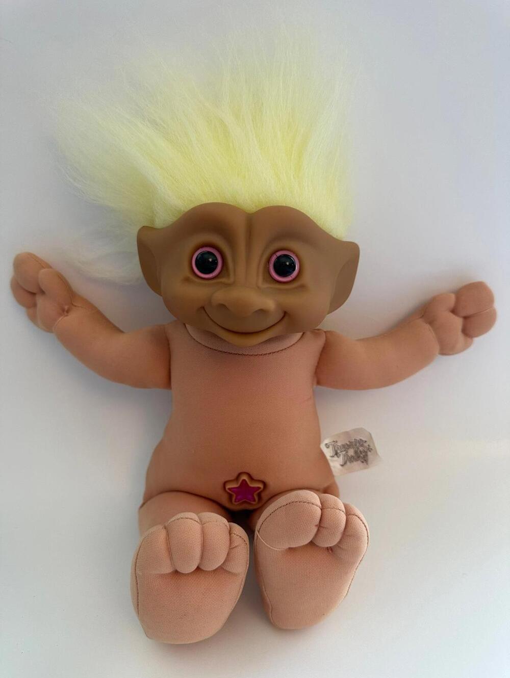 Cute Russ 90s Naked Vintage Troll with Yellow Hair, Good Used Condition 12 inch